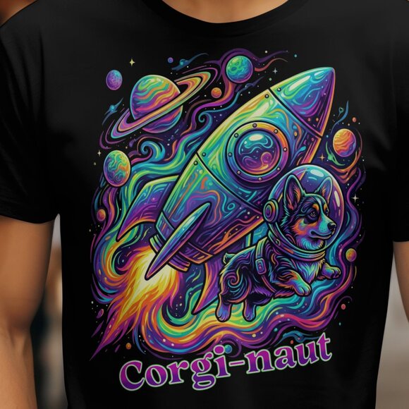 Corgi-naut Space Corgi Graphic Tee – Black T-Shirt - Picture 1 of 2